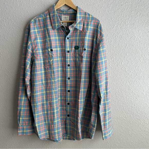 L.L. Bean NEW Blue Plaid 100%‎ Cotton Long Sleeve Twill Button Up Tall Shirt NWT - Picture 2 of 9